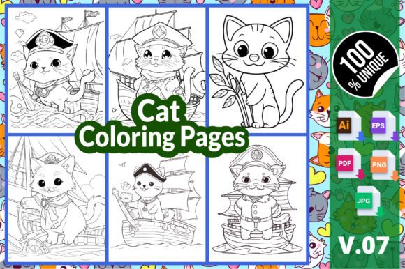 Cat Coloring Pages V.07: A Versatile Digital Asset for Creators, Publishers, and Educators