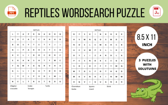 Reptiles Animals Wordsearch Puzzle for Fun Learning