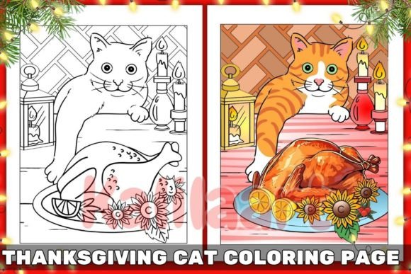 Thanksgiving Cat Coloring Page 02: A Detailed Look for Your Next Creative Project