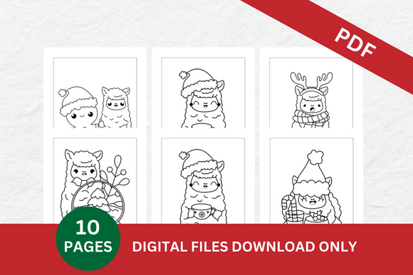 Xmas Llama Coloring Pages for Design Projects